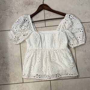 Lilly Pulitzer White Eyelet Blouse with Puff Sleeves